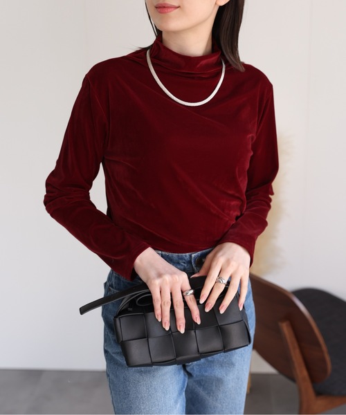 セール】ハイネックベロアトップス/長袖TOPS（Tシャツ/カットソー