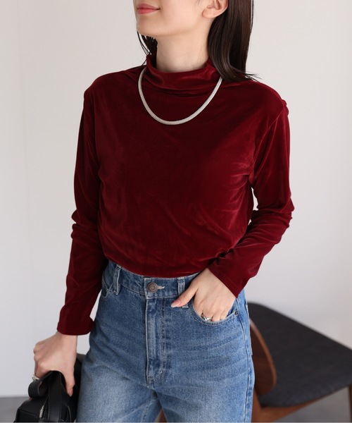 セール】ハイネックベロアトップス/長袖TOPS（Tシャツ/カットソー