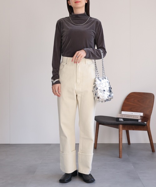 セール】ハイネックベロアトップス/長袖TOPS（Tシャツ