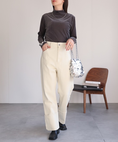 セール】ハイネックベロアトップス/長袖TOPS（Tシャツ/カットソー