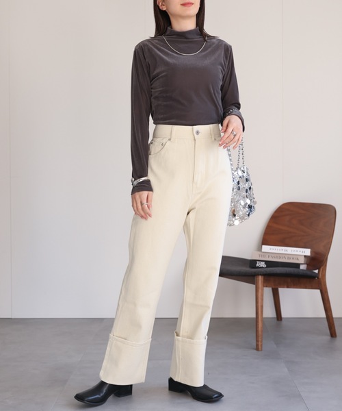 sakishimatokyo(サキシマトーキョー)の「ハイネックベロアトップス/長袖TOPS(Tシャツ/カットソー・レディース・オフホワイト/ブラック/チャコール/ブラウン/ボルドー・FREE)」の12枚目の写真