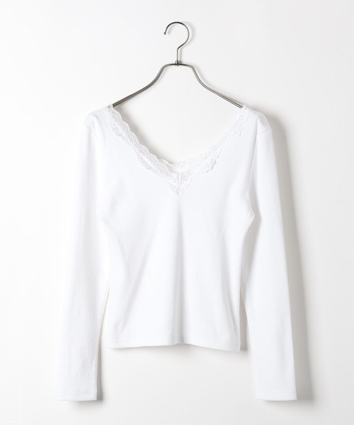 Heather(ヘザー)の「2WAYレースロングスリーブTEE 150146(Tシャツ/カットソー・レディース・ブラック/オフホワイト・FREE)」の3枚目の写真