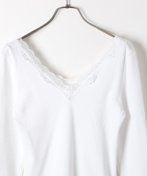 Heather(ヘザー)の「2WAYレースロングスリーブTEE 150146(Tシャツ/カットソー・レディース・ブラック/オフホワイト・FREE)」の4枚目の写真