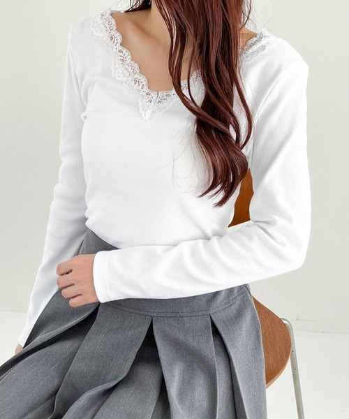 Heather(ヘザー)の「2WAYレースロングスリーブTEE 150146(Tシャツ/カットソー・レディース・ブラック/オフホワイト・FREE)」の15枚目の写真