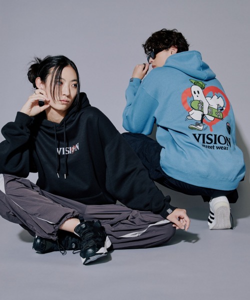 VISION STREET WEAR(ヴィジョンストリートウェア)の「VISION STREET WEAR/ヴィジョンストリートウェア GHOST SKATER PARKA/オーバーサイズ 裏起毛 バックプリント ロゴ ワンポイント スウェット パーカー フーディー/レディース メンズ(パーカー・メンズ・ブラック/オフホワイト・LL/M/L)」の15枚目の写真