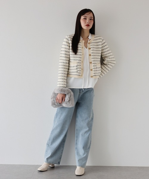 J by blue(ジェイバイブルー)の「ツイード風ジャガードニットジャケット(カーディガン/ボレロ・レディース・アイボリー/ブラック・MEDIUM)」の7枚目の写真