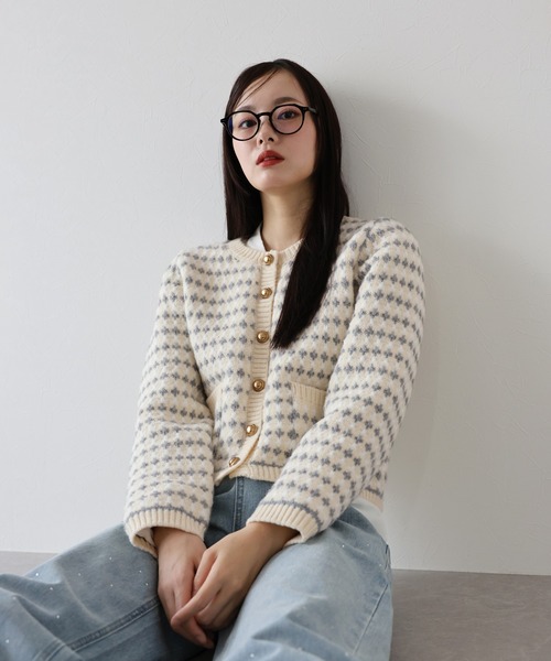 ツイード カーディガン ジャケット JUSGLITTY 今期 2025 ブルゾン ツイード カーディガン ジャケット JUSGLITTY 今期 2025 ブルゾン