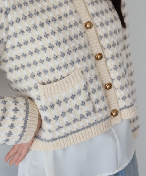 J by blue(ジェイバイブルー)の「ツイード風ジャガードニットジャケット(カーディガン/ボレロ・レディース・アイボリー/ブラック・MEDIUM)」の10枚目の写真