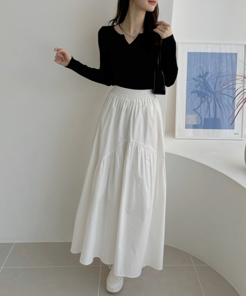 Miniministore(ミニミニストア)の「Vネック ニットトップス 長袖ニットソー(ニット/セーター・レディース・ベージュ/ダークグレー/オレンジ/ワインレッド/ホワイト/ブラック/アイボリー/ライトベージュ・FREE)」の13枚目の写真