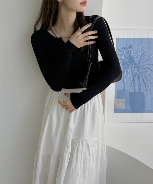 Miniministore(ミニミニストア)の「Vネック ニットトップス 長袖ニットソー(ニット/セーター・レディース・ベージュ/ダークグレー/オレンジ/ワインレッド/ホワイト/ブラック/アイボリー/ライトベージュ・FREE)」の15枚目の写真