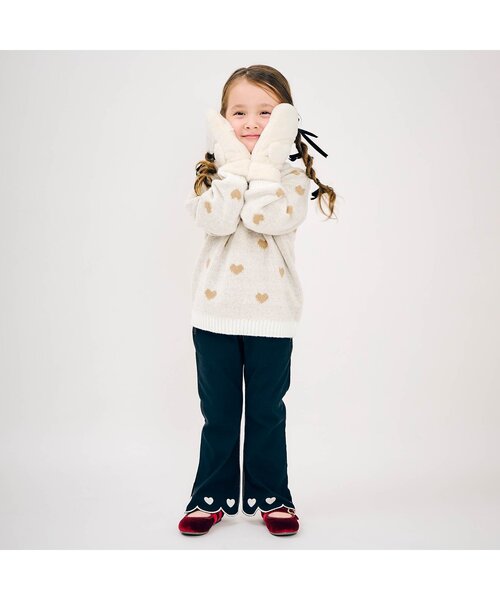 apres les cours（アプレレクール）の「ハートモチーフファーミトン（手袋・キッズ・ベージュ/アイボリー・120/140）」の4枚目の写真