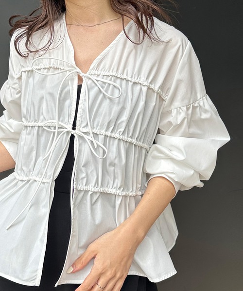 RANAN（ラナン）の「フロントリボンギャザーシャツ（シャツ/ブラウス