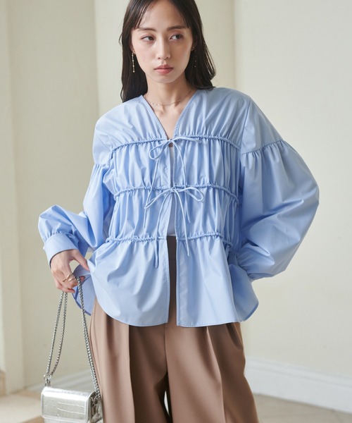 CH キャロリーナヘレラ シルクリボン デザインシャツ M 比翼 250303_1640_2a54ab8a-e852-4f48