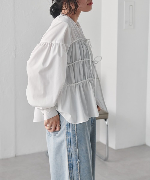 RANAN（ラナン）の「フロントリボンギャザーシャツ（シャツ/ブラウス