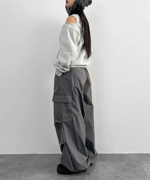 ELFSACK ボトムス グレー カーゴパンツ ワイドパンツ ゆったり LVEU.】ワイドレッグカーゴパンツ / ボトムス パンツ カーゴ