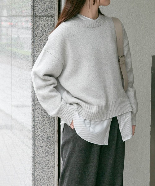 FORK&SPOON（フォークアンドスプーン）の「FORK&SPOON　ウォッシャブルローゲージニットプルオーバー（ニット/セーター・レディース・ホワイト系その他/ライトブルー/オフホワイト・1）」の6枚目の写真