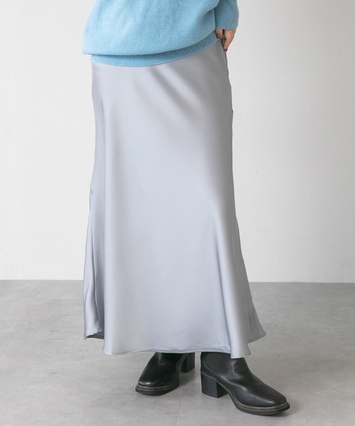 LinoU.(リノユー)の「サテンフレアスカート(スカート・レディース・アイボリー/グレー/ベージュ/ブラック・L/M/XL)」の4枚目の写真