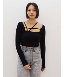 EVRIS | ストラップデザインスクエアリブトップス(Tシャツ/カットソー)