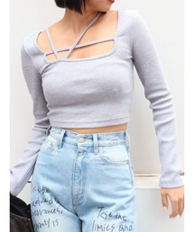 EVRIS | ストラップデザインスクエアリブトップス(Tシャツ/カットソー)