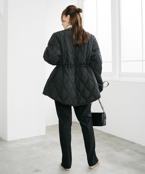 セール】キルティングノーカラーハーフコート（ノーカラーコート