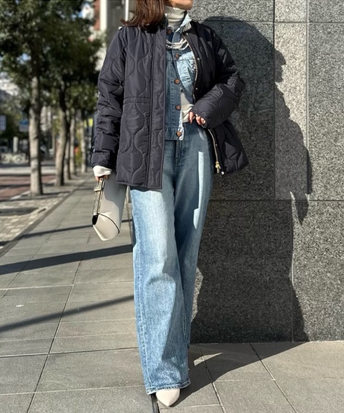 春アウター】キルティングノーカラーハーフコート Emma Taylor