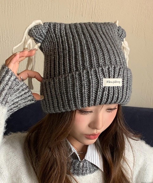 VIBGYOR（ヴィブジョー）の「pur chouchou/猫耳 ニット帽 P4437（ニットキャップ/ビーニー・レディース・ブラック/ブラウン/グレー/アイボリー・FREE）」の4枚目の写真