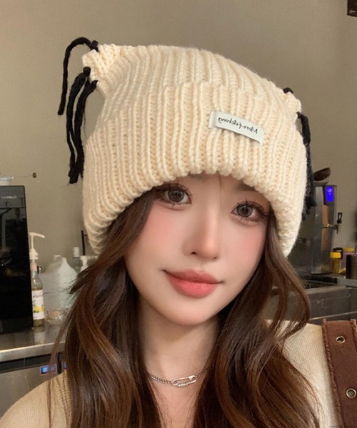 VIBGYOR（ヴィブジョー）の「pur chouchou/猫耳 ニット帽 P4437（ニットキャップ/ビーニー・レディース・ブラック/ブラウン/グレー/アイボリー・FREE）」の2枚目の写真