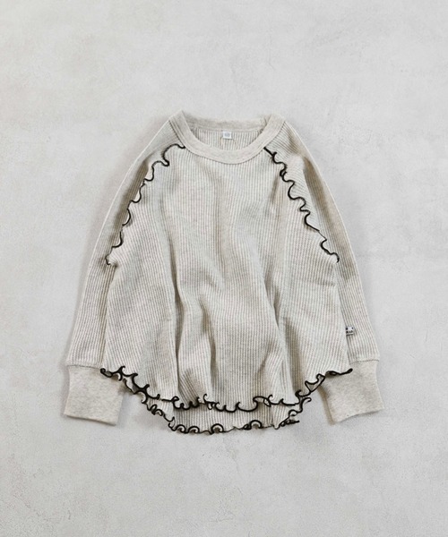 MARKEY'S（マーキーズ）の「無地ワッフルメローカットソー（Tシャツ/カットソー・キッズ・杢グレー/ミント/ブラウン/オフホワイト・150/80/90/100/110/120/130/140）」の2枚目の写真