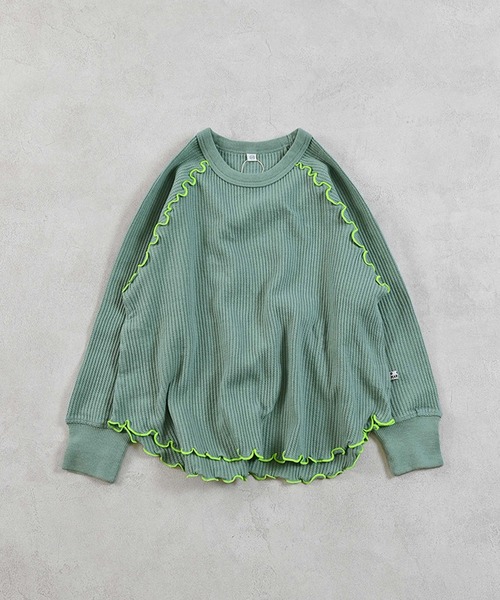 MARKEY'S（マーキーズ）の「無地ワッフルメローカットソー（Tシャツ/カットソー・キッズ・杢グレー/ミント/ブラウン/オフホワイト・150/80/90/100/110/120/130/140）」の4枚目の写真