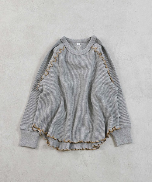 MARKEY'S（マーキーズ）の「無地ワッフルメローカットソー（Tシャツ/カットソー・キッズ・杢グレー/ミント/ブラウン/オフホワイト・150/80/90/100/110/120/130/140）」の8枚目の写真