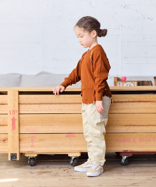 MARKEY'S（マーキーズ）の「無地ワッフルメローカットソー（Tシャツ/カットソー・キッズ・杢グレー/ミント/ブラウン/オフホワイト・150/80/90/100/110/120/130/140）」の6枚目の写真