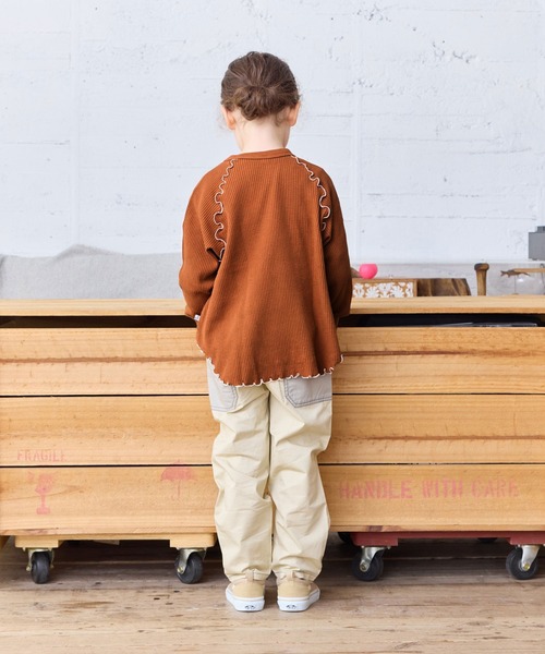 MARKEY'S（マーキーズ）の「無地ワッフルメローカットソー（Tシャツ/カットソー・キッズ・杢グレー/ミント/ブラウン/オフホワイト・150/80/90/100/110/120/130/140）」の7枚目の写真