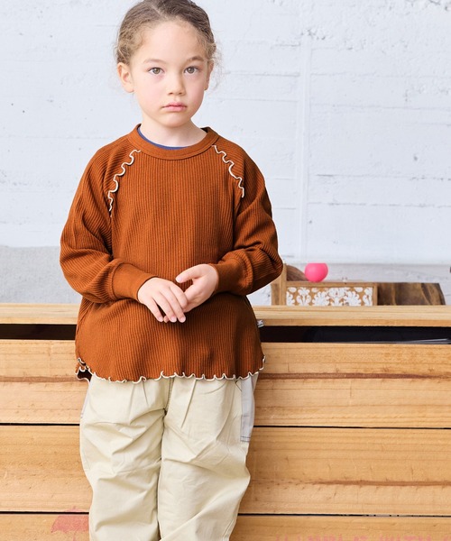 MARKEY'S（マーキーズ）の「無地ワッフルメローカットソー（Tシャツ/カットソー・キッズ・杢グレー/ミント/ブラウン/オフホワイト・150/80/90/100/110/120/130/140）」の15枚目の写真