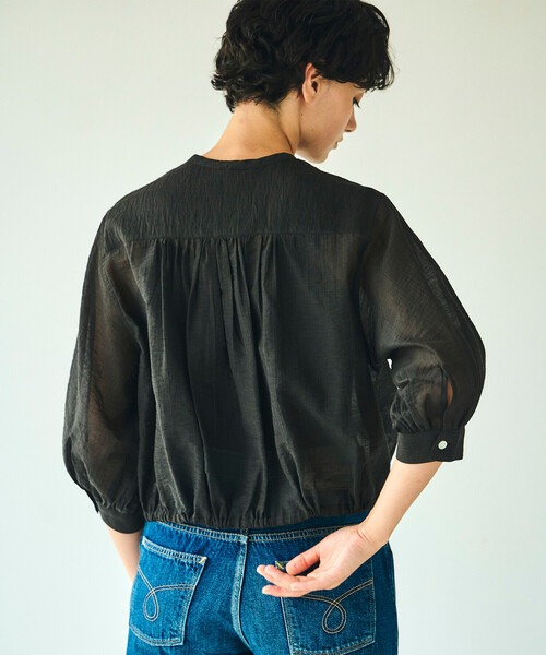 LE GLAZIK | シアーバンドカラーブラウス WOMEN（シャツ