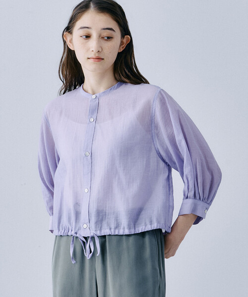 LE GLAZIK(ルグラジック)の「LE GLAZIK | シアーバンドカラーブラウス WOMEN(シャツ/ブラウス・レディース・ラベンダー/ブラック/オフホワイト・36)」の10枚目の写真