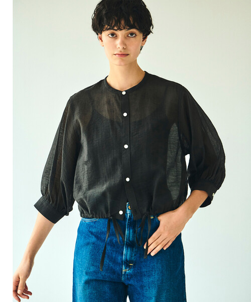 新作ウエア LE GLAZIK | シアーバンドカラーブラウス WOMEN（シャツ トップス