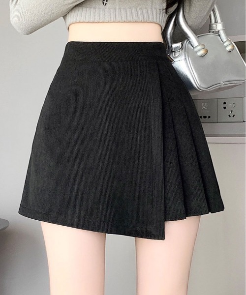 セール】コーデュロイ サイド プリーツ ラップ スカート パンツ