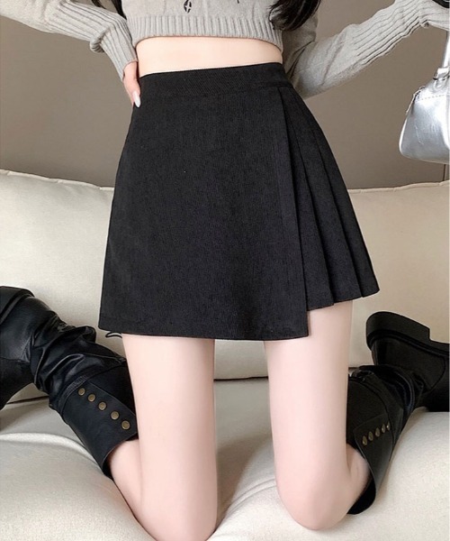 kirakiraShop(キラキラショップ)の「コーデュロイ サイド プリーツ ラップ スカート パンツ(スカート・レディース・ベージュ/グレー/ブラック・S/M/L)」の7枚目の写真