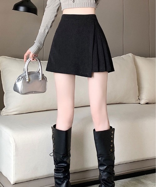 kirakiraShop(キラキラショップ)の「コーデュロイ サイド プリーツ ラップ スカート パンツ(スカート・レディース・ベージュ/グレー/ブラック・S/M/L)」の10枚目の写真