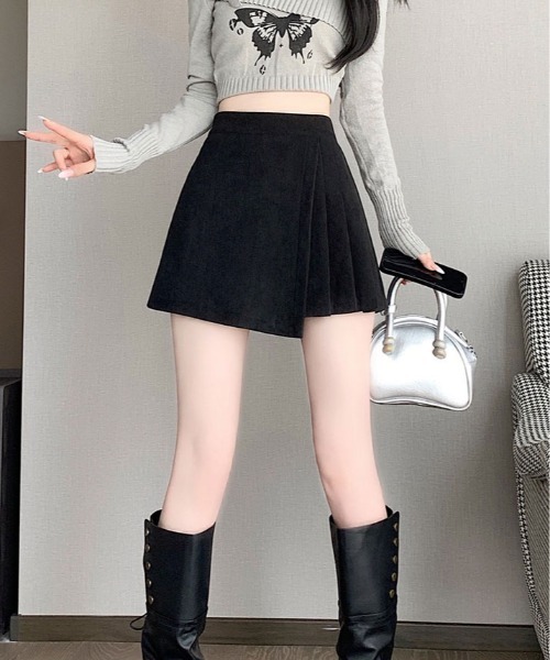 kirakiraShop(キラキラショップ)の「コーデュロイ サイド プリーツ ラップ スカート パンツ(スカート・レディース・ベージュ/グレー/ブラック・S/M/L)」の13枚目の写真