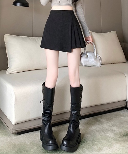kirakiraShop(キラキラショップ)の「コーデュロイ サイド プリーツ ラップ スカート パンツ(スカート・レディース・ベージュ/グレー/ブラック・S/M/L)」の14枚目の写真