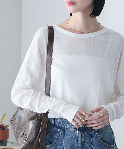 MILLER(ミラー)の「【forksy.】【Robert P. Miller】ロバート ピー ミラー シアー オーバーサイズ クルーネック ロングTシャツ(Tシャツ/カットソー・レディース・ブラック/ライトグリーン/シャーベット/オフホワイト・FREE)」の3枚目の写真