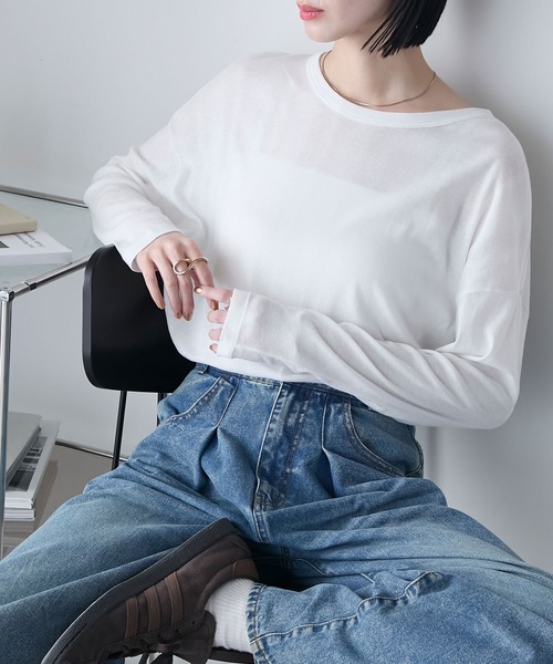 MILLER(ミラー)の「【forksy.】【Robert P. Miller】ロバート ピー ミラー シアー オーバーサイズ クルーネック ロングTシャツ(Tシャツ/カットソー・レディース・ブラック/ライトグリーン/シャーベット/オフホワイト・FREE)」の5枚目の写真