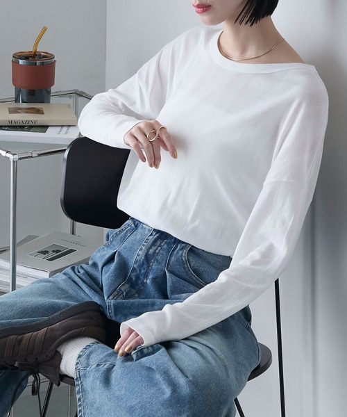 MILLER(ミラー)の「【forksy.】【Robert P. Miller】ロバート ピー ミラー シアー オーバーサイズ クルーネック ロングTシャツ(Tシャツ/カットソー・レディース・ブラック/ライトグリーン/シャーベット/オフホワイト・FREE)」の7枚目の写真