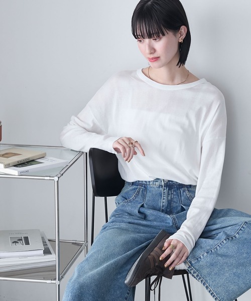 MILLER(ミラー)の「【forksy.】【Robert P. Miller】ロバート ピー ミラー シアー オーバーサイズ クルーネック ロングTシャツ(Tシャツ/カットソー・レディース・ブラック/ライトグリーン/シャーベット/オフホワイト・FREE)」の8枚目の写真