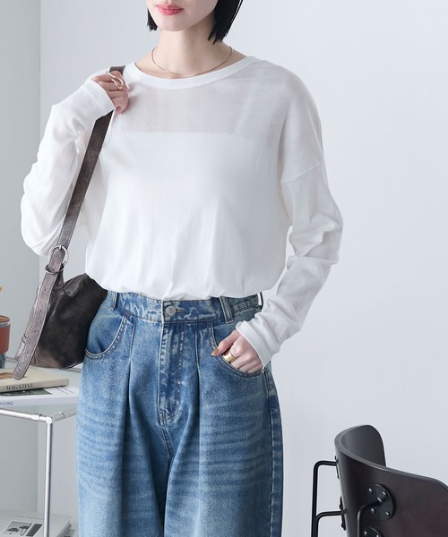 MILLER(ミラー)の「【forksy.】【Robert P. Miller】ロバート ピー ミラー シアー オーバーサイズ クルーネック ロングTシャツ(Tシャツ/カットソー・レディース・ブラック/ライトグリーン/シャーベット/オフホワイト・FREE)」の10枚目の写真