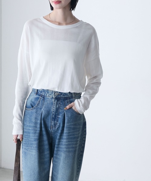 MILLER(ミラー)の「【forksy.】【Robert P. Miller】ロバート ピー ミラー シアー オーバーサイズ クルーネック ロングTシャツ(Tシャツ/カットソー・レディース・ブラック/ライトグリーン/シャーベット/オフホワイト・FREE)」の12枚目の写真