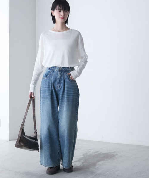 MILLER(ミラー)の「【forksy.】【Robert P. Miller】ロバート ピー ミラー シアー オーバーサイズ クルーネック ロングTシャツ(Tシャツ/カットソー・レディース・ブラック/ライトグリーン/シャーベット/オフホワイト・FREE)」の16枚目の写真