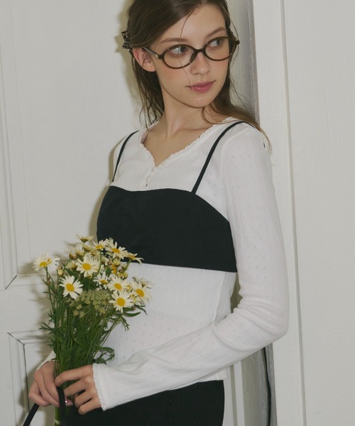 GIUNON（ジウノン）の「eyelet frill rib tops / アイレットフリルリブトップス（Tシャツ/カットソー・レディース・ホワイト/ブラック/グレー/ブルー・FREE）」の19枚目の写真