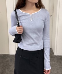 GIUNON（ジウノン）の「eyelet frill rib tops / アイレットフリルリブトップス（Tシャツ/カットソー）」